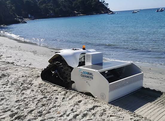 The BeBot beach-cleaning robot at work